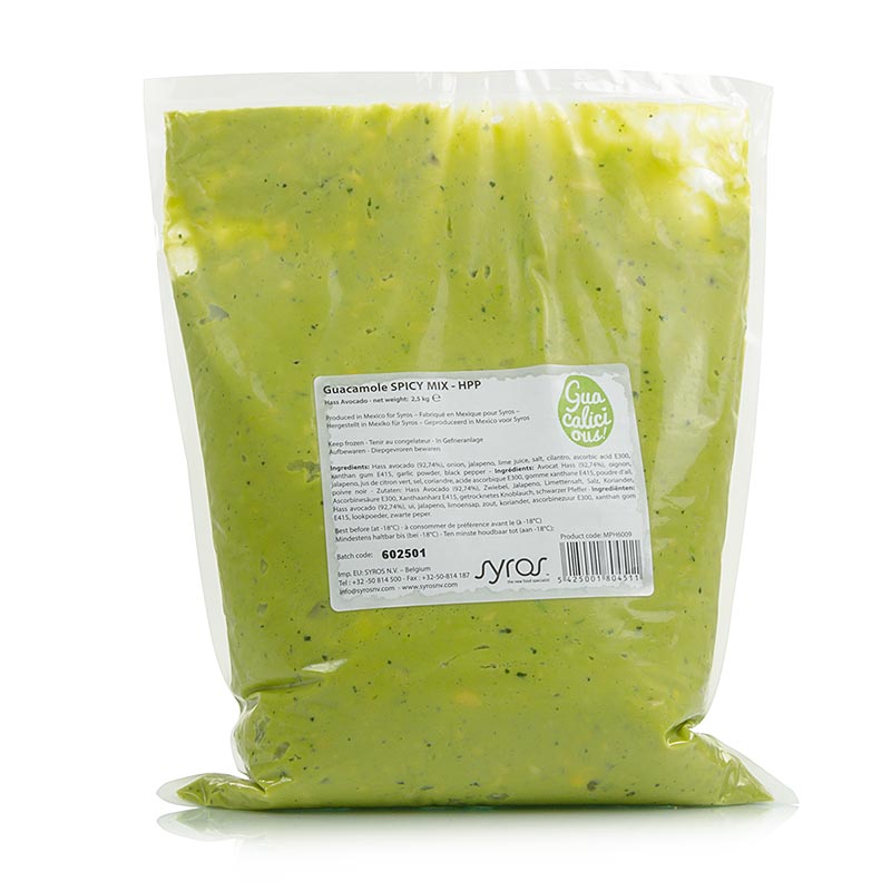 Avocado-Paste, Guacamole, scharf gewürzt - 2,5 kg - Beutel