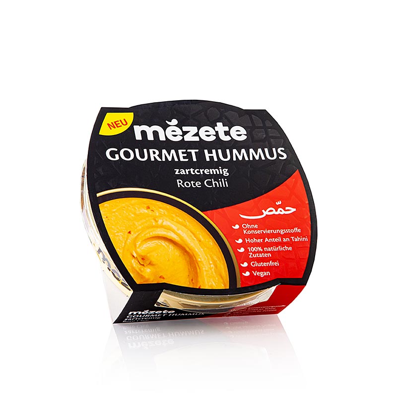 Gourmet Hummus mit Roter Chili, Kichererbsenpüree, Mezete - 215 g - Pe-schale