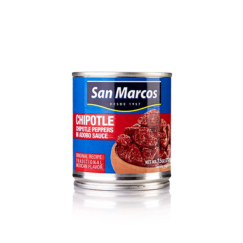 Chipotles z papryczka chili, wedzone, w sosie adobo, San Marcos - 212g - Moc