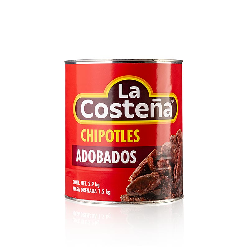 Chili paprika chipotles, fustolt, adobo szoszban, La Costena - 2,8 kg - tud