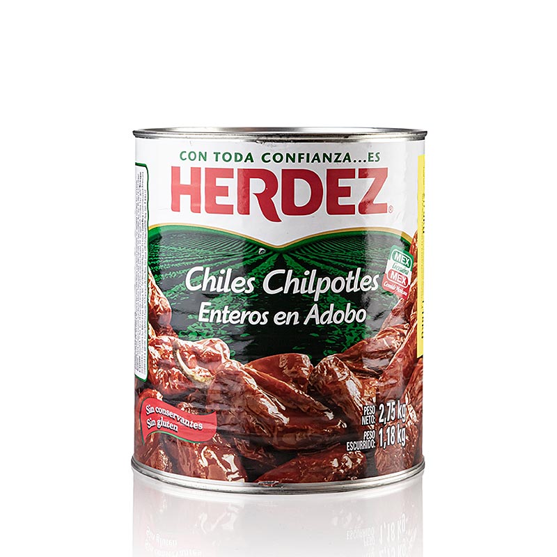 Chilipipar chipotles, reyktur, i sterkri sosu, Herdez - 2,75 kg - dos