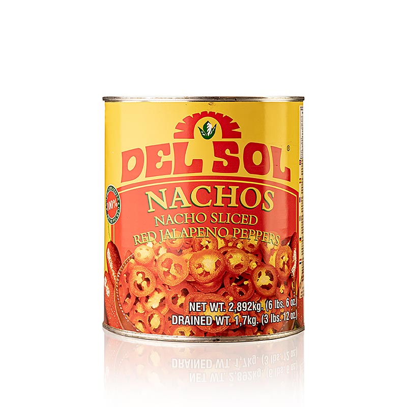 Chilli papricky jalapenos, cervene, nakrajane na platky, Del Sol - 2,89 kg - moct