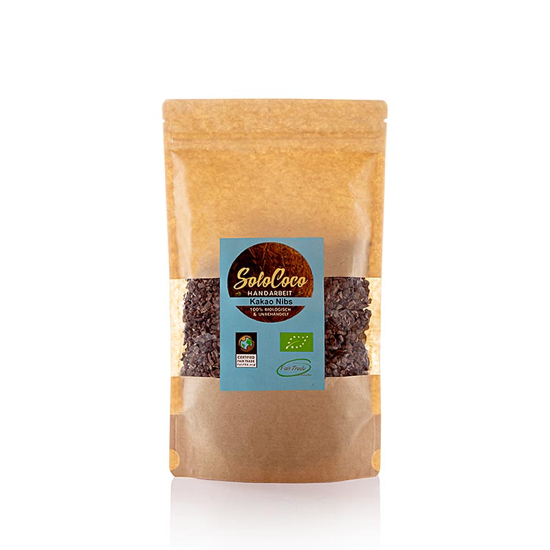 Nibs de cacao SoloCoco (trozos de granos de cacao verdes), organicos - 250 gramos - bolsa