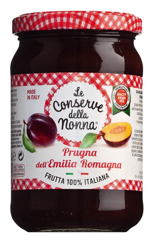 Confettura extra di prugna, Pflaumenkonfitüre extra, Le Conserve della Nonna - 340 g - Glas