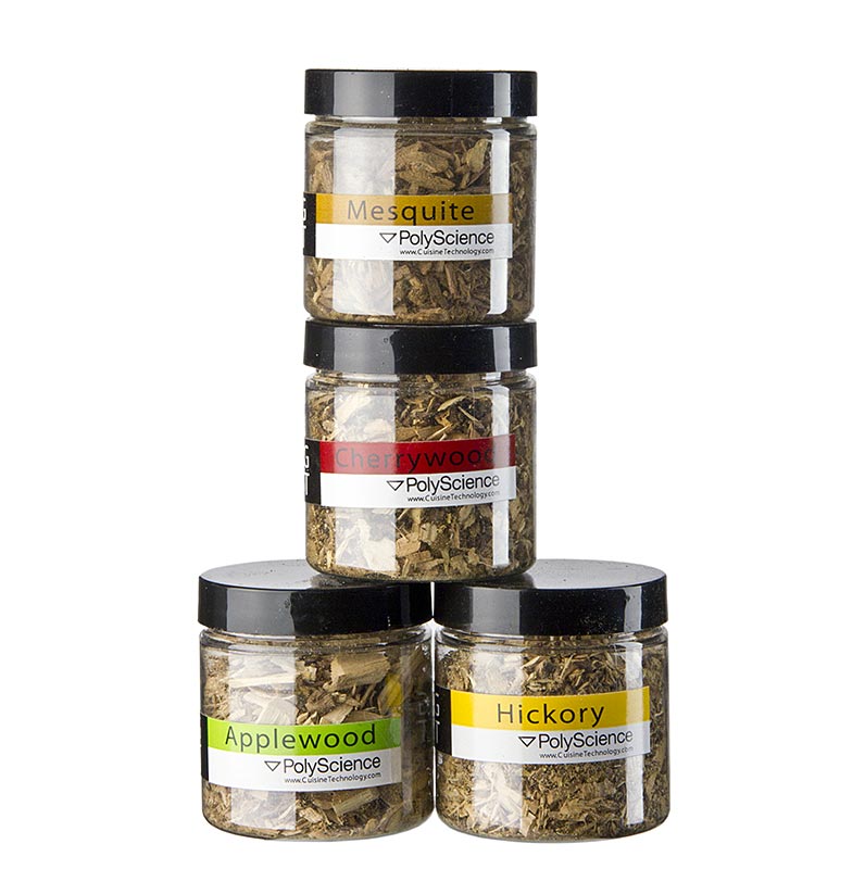 Smoked wood chips range: apple, hickory, cherry, mesquite, polyscience - 128 g, 4 pcs. - PE can