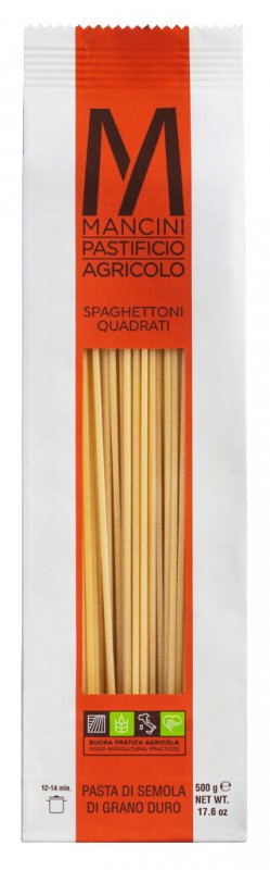 Spaghettoni quadrati, pasta di semola di grano duro, Pasta Mancini - 500 g - pacchetto