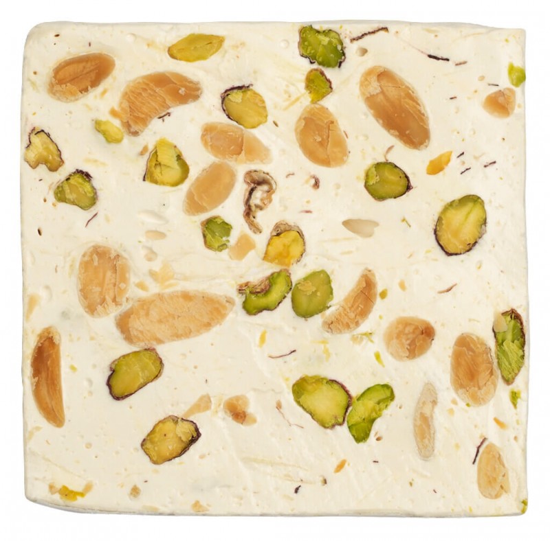 2 - Torrone morbido con pistacchi e mandorle, Nougat mit Pistazien aus Bronte und Mandeln, weich, Antica Torroneria Piemontese - 80 g - Packung