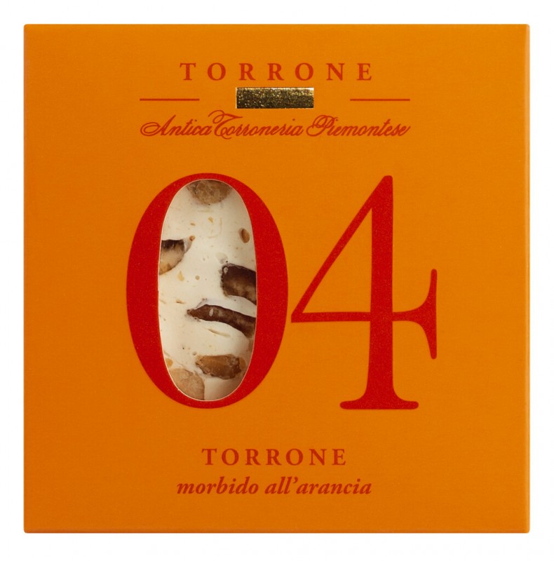 4 - Torrone morbido all`arancio, Nougat mit Orange, weich, Antica Torroneria Piemontese - 80 g - Packung