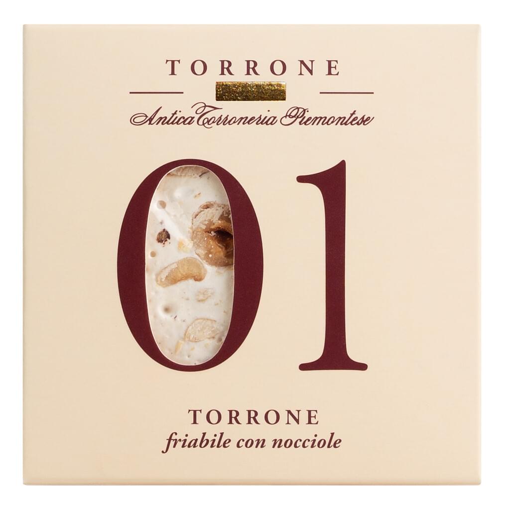 1 - Torrone friabile con nocciole Piemonte IGP, Nougat Piemonten hasselpahkinoiden kanssa, kova, Antica Torroneria Piemontese - 80 g - pakkaus