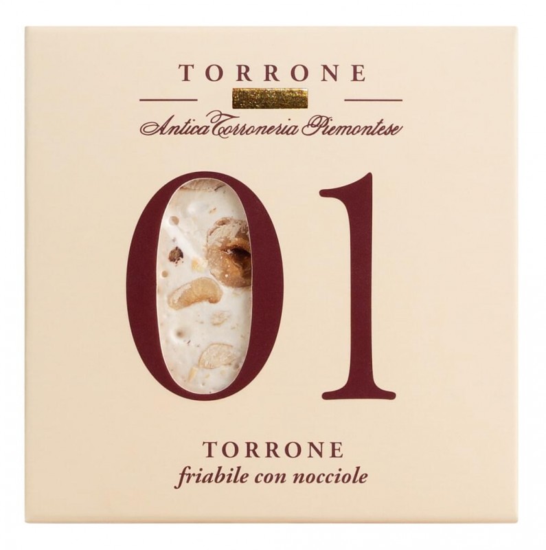 1 - Torrone friabile con nocciole Piemonte IGP, nugat s piemontskymi lieskovymi orieskami, tvrdy, Antica Torroneria Piemontese - 80 g - balenie