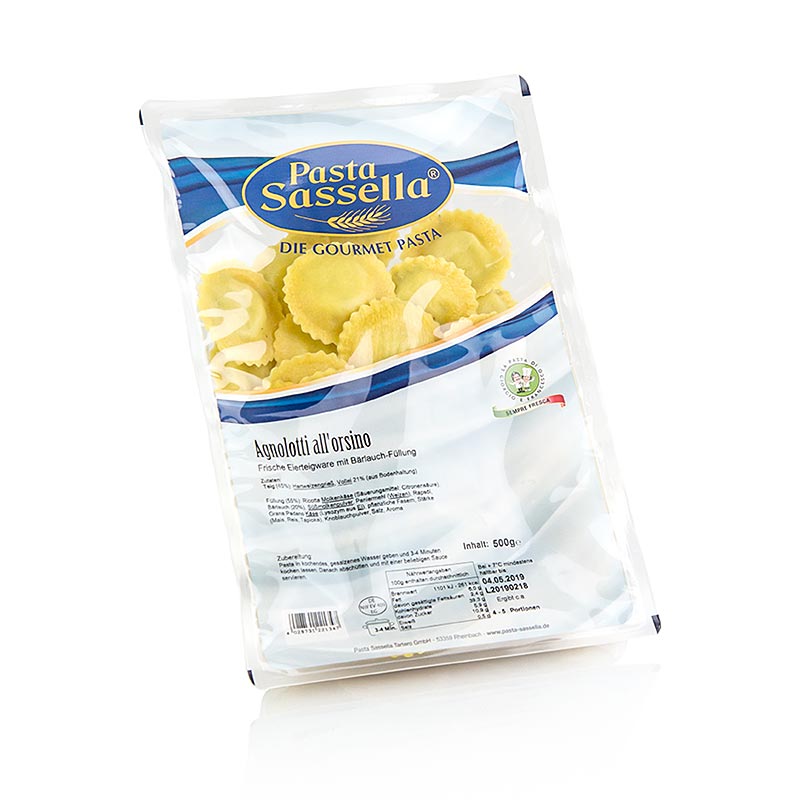 Agnolotti segar dengan isian bawang putih liar, pasta Sassella, produk musiman - 500 gram - tas