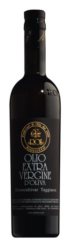 Olio extra vierge Monocultivar Taggiasca, huile d`olive extra vierge Monocultiva taggiasca, Olio Roi - 500 ml - bouteille