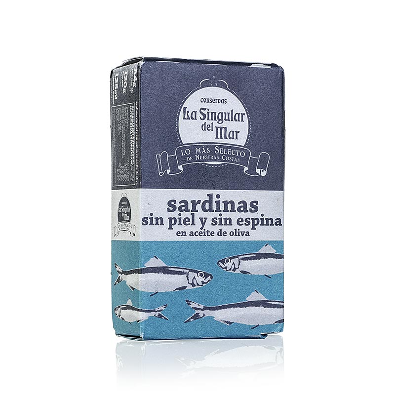 Sardine, in olio d`oliva, senza pelle e ossa, Spagna - 120 g - Potere
