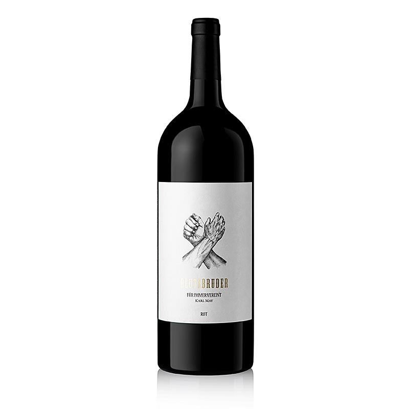 Cuvee anggur merah Blutsbruder 2020, kering, 13,5% vol., Karl May, Magnum, organik - 750ml - Botol Cuvee anggur merah Blutsbruder 2020, kering, 13,5% vol., Karl May, Magnum, organik - 750ml - Botol