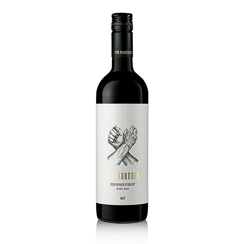 Blutsbruder 2021, kering, cuvee anggur merah, 13,5% vol., Karl May, organik - 750ml - Botol Blutsbruder 2021, kering, cuvee anggur merah, 13,5% vol., Karl May, organik - 750ml - Botol