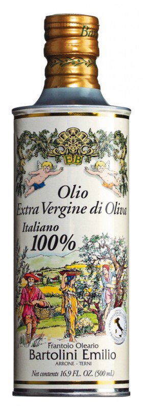 Olio extra virgin Angeli, lattina, oliwa z oliwek z pierwszego tloczenia, puszka, Bartolini - 500ml - Moc Olio extra virgin Angeli, lattina, oliwa z oliwek z pierwszego tloczenia, puszka, Bartolini - 500ml - Moc