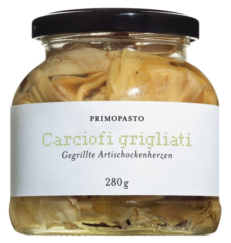 Carciofi grigliati, coeurs d`artichauts grillés à l`huile, primopasto - 280 g - Verre