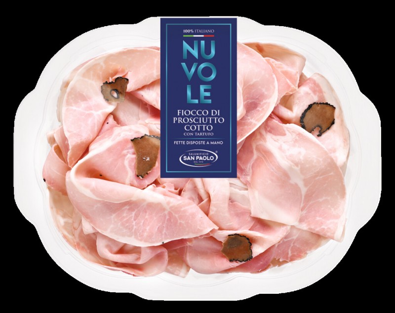 Prosciutto cotto nationale al tartufo, ham babi dimasak dengan truffle, potongan daging dingin, Salumificio San Paolo - 100 gram - mengemas Prosciutto cotto nationale al tartufo, ham babi dimasak dengan truffle, potongan daging dingin, Salumificio San Paolo - 100 gram - mengemas
