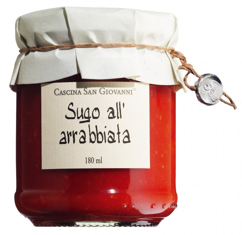 Sugo all`arrabbiata, tomato sauce with chilli, Cascina San Giovanni - 180 ml - Glass Sugo all`arrabbiata, tomato sauce with chilli, Cascina San Giovanni - 180 ml - Glass