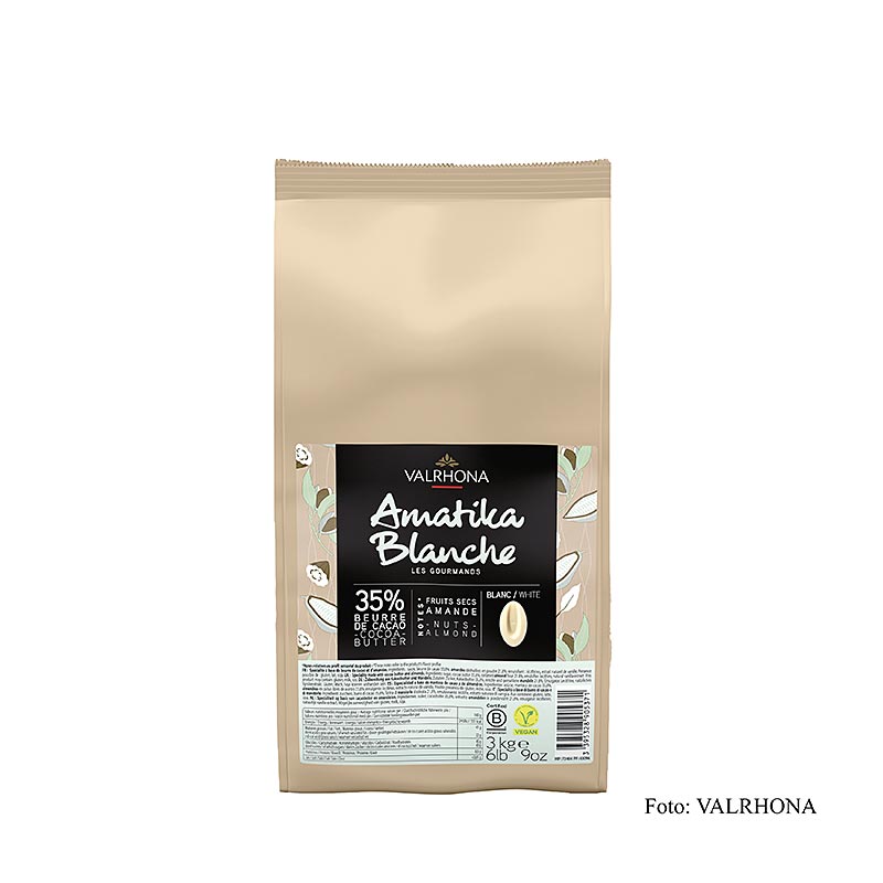Valrhona AMATIKA, VEGAN hvidt overtraek, 35% kakao, callets (43096) - 3 kg - taske