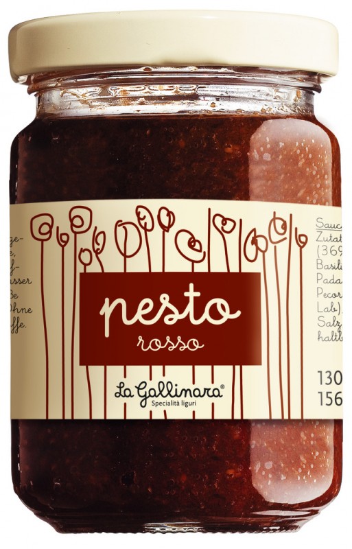 Pesto rosso, pesto lavet af tørrede tomater, La Gallinara - 130 g - glas