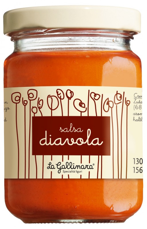 Salsa diavola, sauce du diable, épicée, La Gallinara - 130 g - Le verre