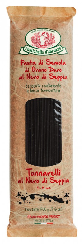 Tonnarelli al nero di seppia, black spaghetti, rustichella - 500 g - pack