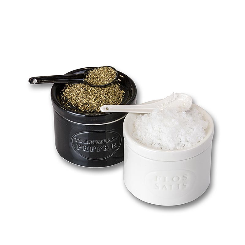 Keramicni set, Marisol Flos Salis? 100g in Tellicherry Pepper 70g, zlica, bio - 170 g, 2 kos. - film Keramicni set, Marisol Flos Salis? 100g in Tellicherry Pepper 70g, zlica, bio - 170 g, 2 kos. - film