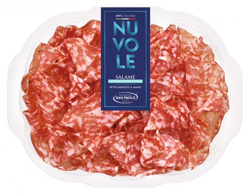 Salame al finocchio nazionale, venkelsalami, vleeswaren, Salumificio San Paolo - 100g - pak Salame al finocchio nazionale, venkelsalami, vleeswaren, Salumificio San Paolo - 100g - pak