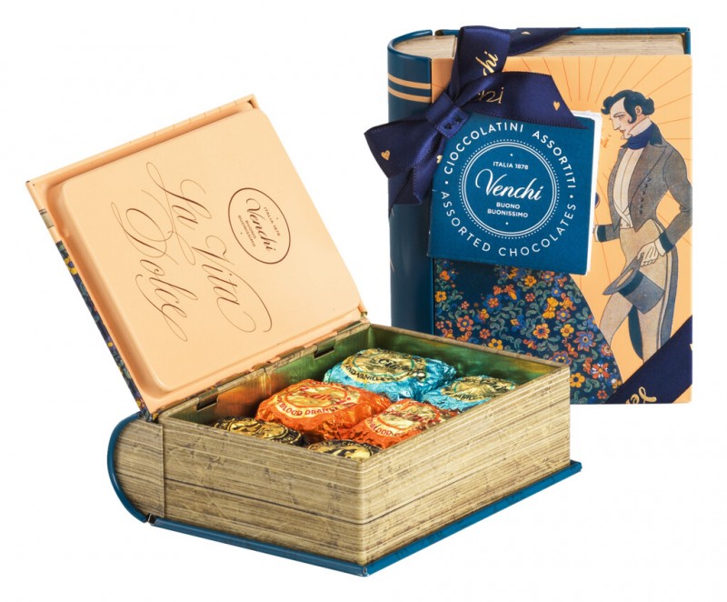 Vintage miniboek, chocolademix, miniboek geschenkdoos, Venchi - 119g - Deel Vintage miniboek, chocolademix, miniboek geschenkdoos, Venchi - 119g - Deel