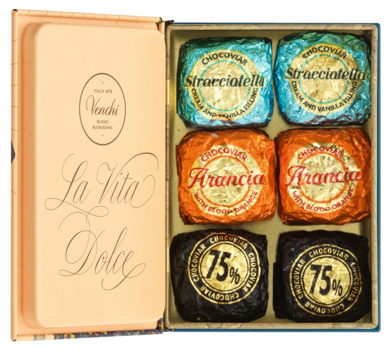 Vintage miniboek, chocolademix, miniboek geschenkdoos, Venchi - 119g - Deel Vintage miniboek, chocolademix, miniboek geschenkdoos, Venchi - 119g - Deel