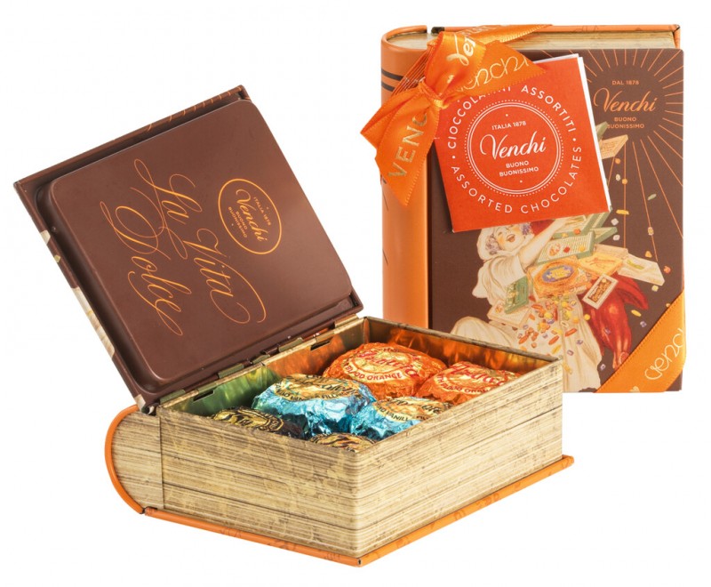 Vintage miniboek, chocolademix, miniboek geschenkdoos, Venchi - 119g - Deel Vintage miniboek, chocolademix, miniboek geschenkdoos, Venchi - 119g - Deel