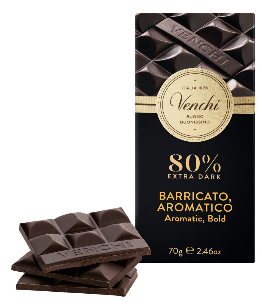 Barricata extra fosca 80%, barra de xocolata aromatica, xocolata negra 80%, venchi - 70 g - Peca