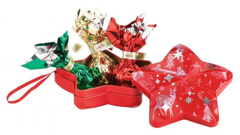 Star Metal Tin Bannecker, zvjezdani poklon limenka s cokoladnim kometama, Venchi - 37g - Komad Star Metal Tin Bannecker, zvjezdani poklon limenka s cokoladnim kometama, Venchi - 37g - Komad
