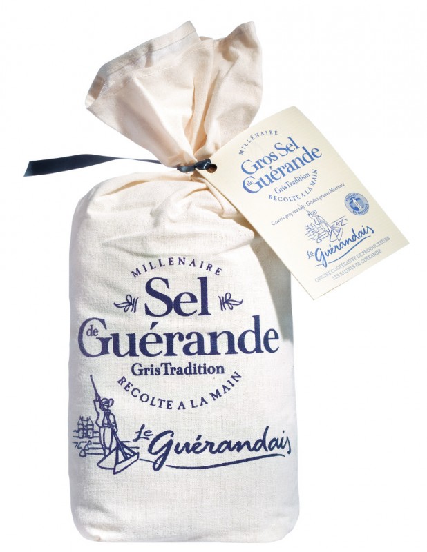 Gros Sel de Guerande, grof zeezout uit Bretagne, linnen zakken, Le Guerandais - 750 g - zak Gros Sel de Guerande, grof zeezout uit Bretagne, linnen zakken, Le Guerandais - 750 g - zak