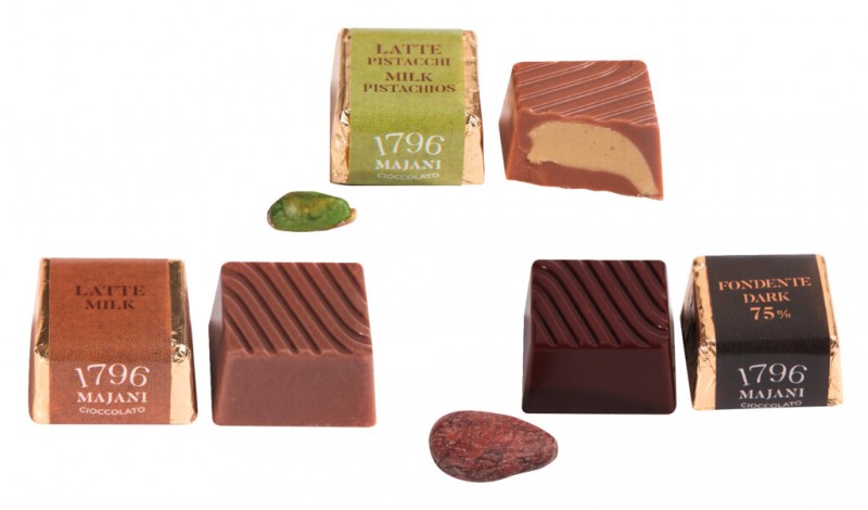 Regina 1796 Blanding, pralinblanding. Pistasjkrem+moerk+melk, Majani - 2 x 500 g - kg Regina 1796 Blanding, pralinblanding. Pistasjkrem+moerk+melk, Majani - 2 x 500 g - kg