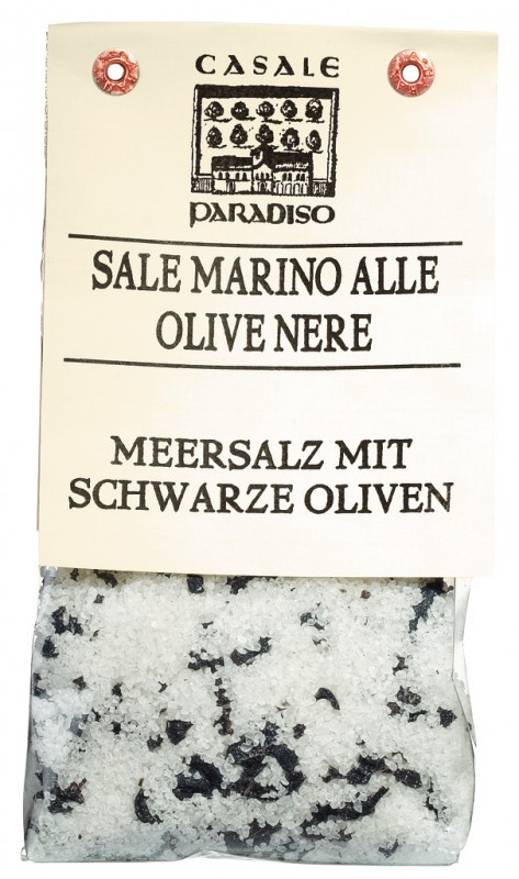 Salg marino alle oliven nere, havsalt med sorte oliven, Casale Paradiso - 200 g - taske