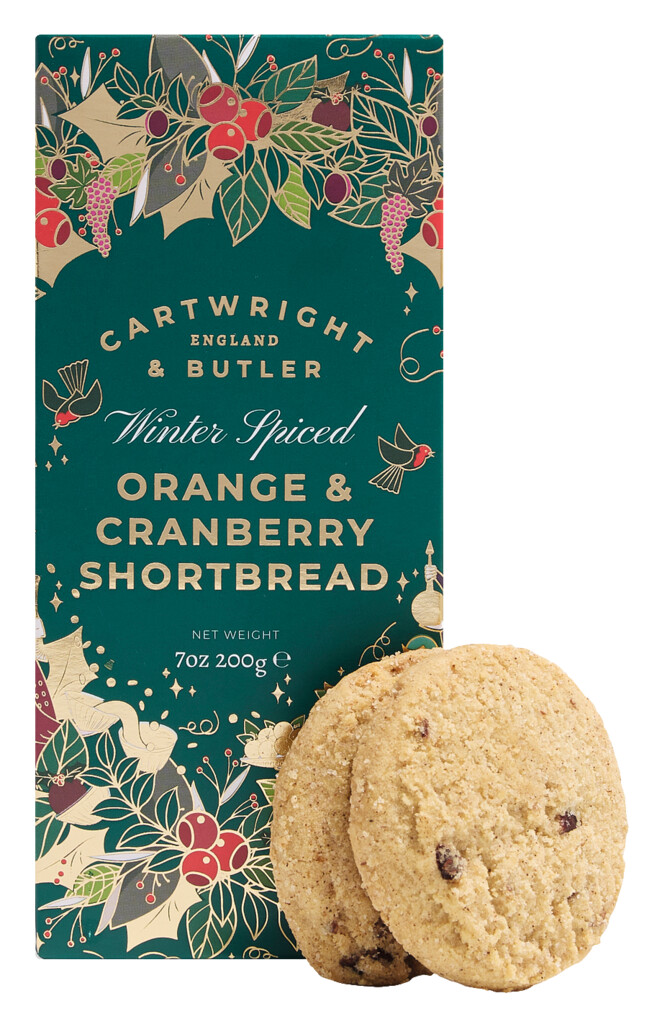 Winter Spiced Orange and Cranberry Shortbread, Buttergebäck mit Orange, Cranberry und Zimt, Cartwright & Butler - 200 g - Packung