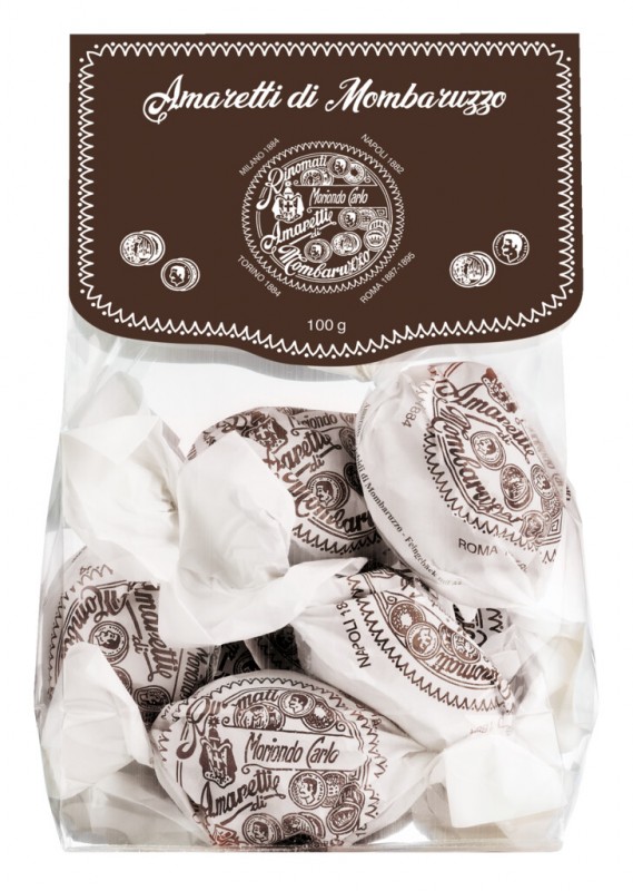 Amaretti di Mombaruzzo al cioccolato, sacchetto, macaroons macios de chocolate e amendoa, Moriondo - 100g - bolsa Amaretti di Mombaruzzo al cioccolato, sacchetto, macaroons macios de chocolate e amendoa, Moriondo - 100g - bolsa