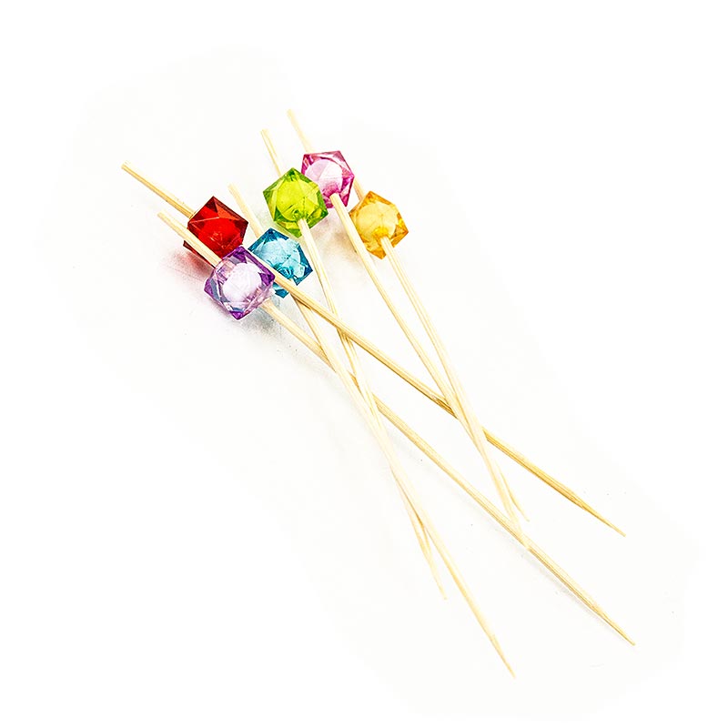 Brochetas de bambu, cuadradas, de 12 cm, con cuentas cuadradas de colores transparentes. - 40 piezas - bolsa