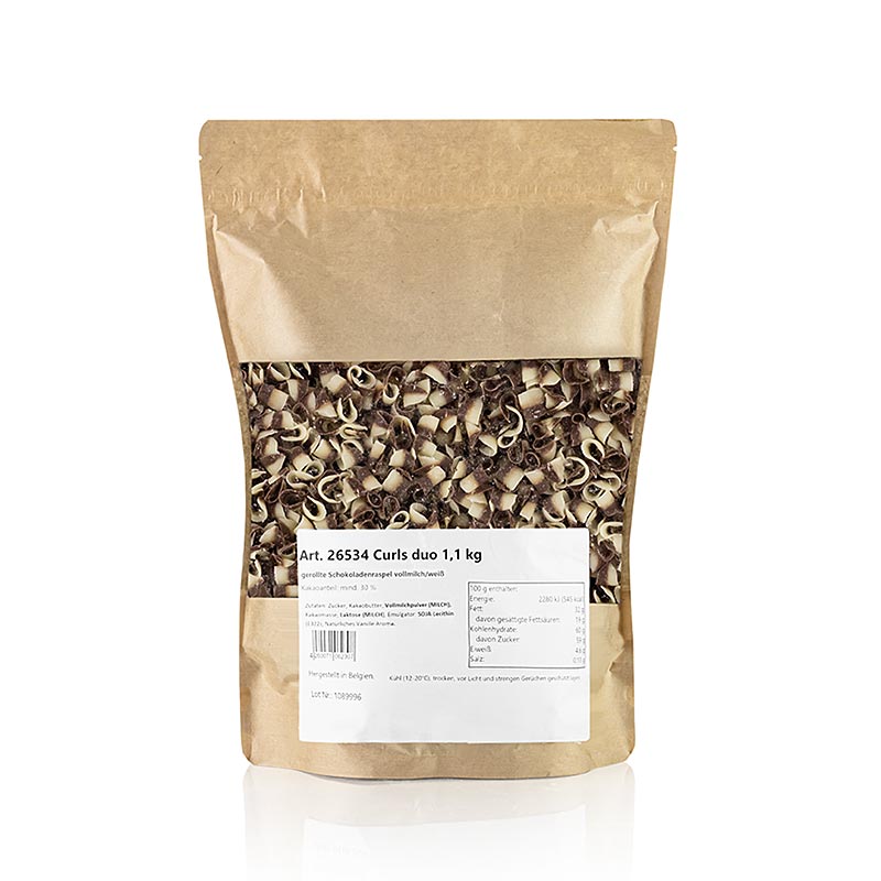 Ciocolata - Ornamente Flori de ras Ciocolata alba / cu lapte (Curls Duo) - 1,1 kg - 