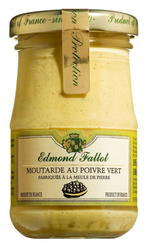 Moutarde au poivre vert, Dijon mustard with green pepper, Fallot - 105 g - Glass