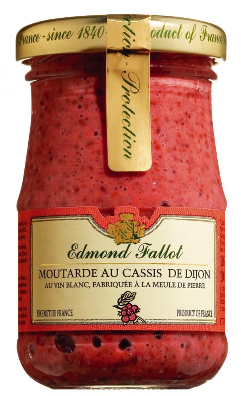 Moutarde au cassis de Dijon, Dijon-mosterd met cassis, Fallot - 105 g - glas
