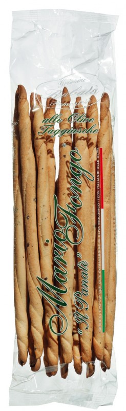 Grissini Rubata alle olive Taggiasche, Small, hand-rolled breadsticks, Taggiasca olives, Mario Fongo - 200 g - bag