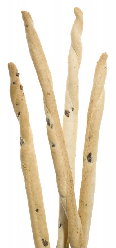 Grissini Rubata alle olive Taggiasche, Small, hand-rolled breadsticks, Taggiasca olives, Mario Fongo - 200 g - bag