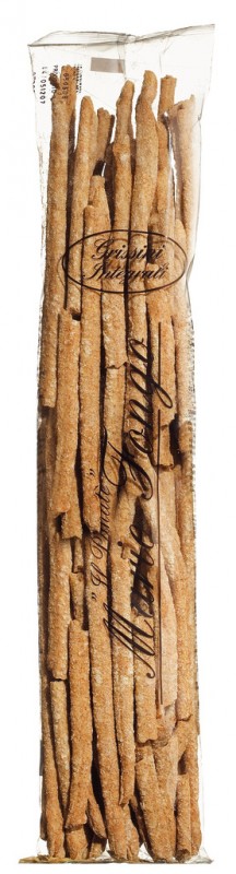 Grissini stirati lunghi integrali, whole grain breadsticks, hand-rolled, Mario Fongo - 200 g - bag
