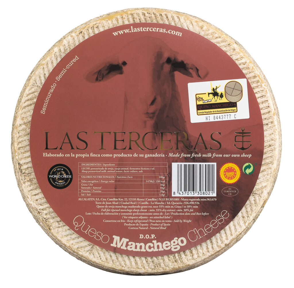 Semi-curata Manchego DOP, Branza de oaie medievala DOP, Las Terceras - aproximativ 2,8 kg - kg
