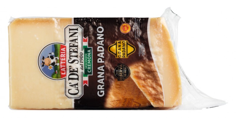 Grana Padano DOP Riserva 20 mesi, keju keras yang diperbuat daripada susu lembu mentah, sekurang-kurangnya 20 bulan, Latteria Caund039; deund039; Stefani - lebih kurang 1kg - kg Grana Padano DOP Riserva 20 mesi, keju keras yang diperbuat daripada susu lembu mentah, sekurang-kurangnya 20 bulan, Latteria Caund039; deund039; Stefani - lebih kurang 1kg - kg