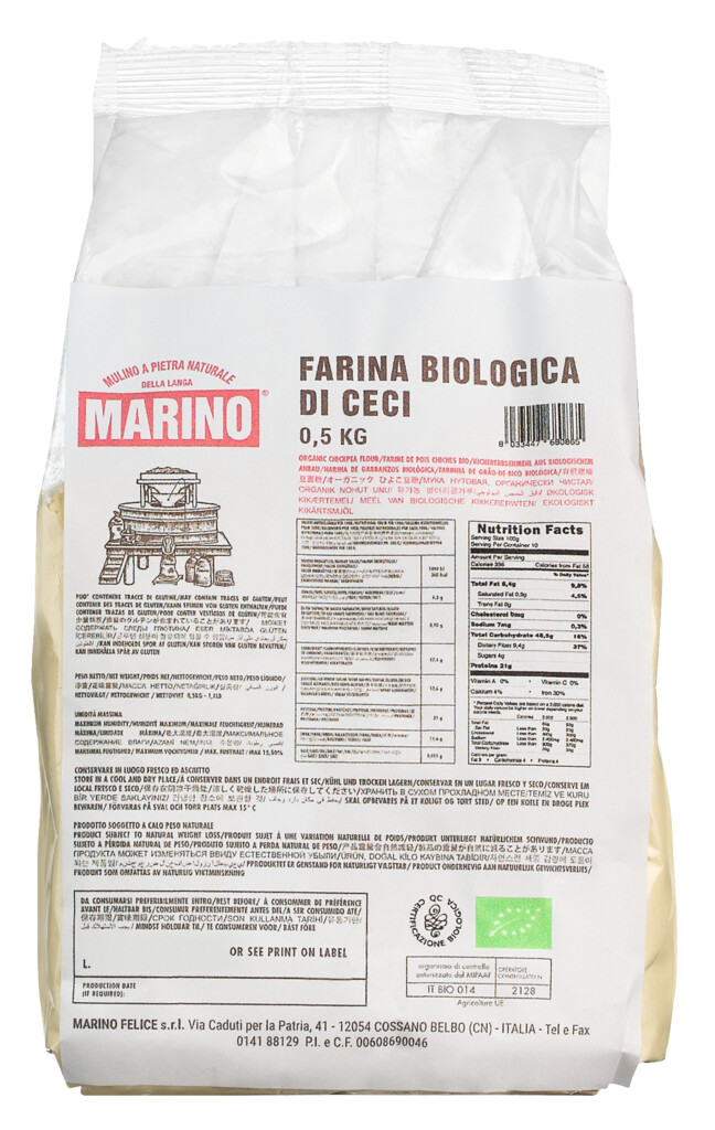 Farina biologica di ceci, Kichererbsenmehl, Bio, Mulino Marino - 500 g - Beutel
