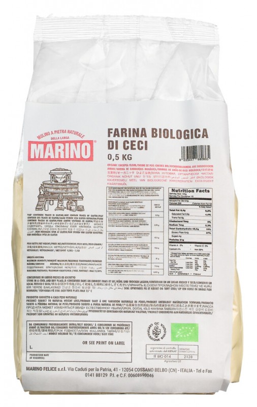Farina biologica di ceci, tepung buncis, organik, Mulino Marino - 500 gram - tas